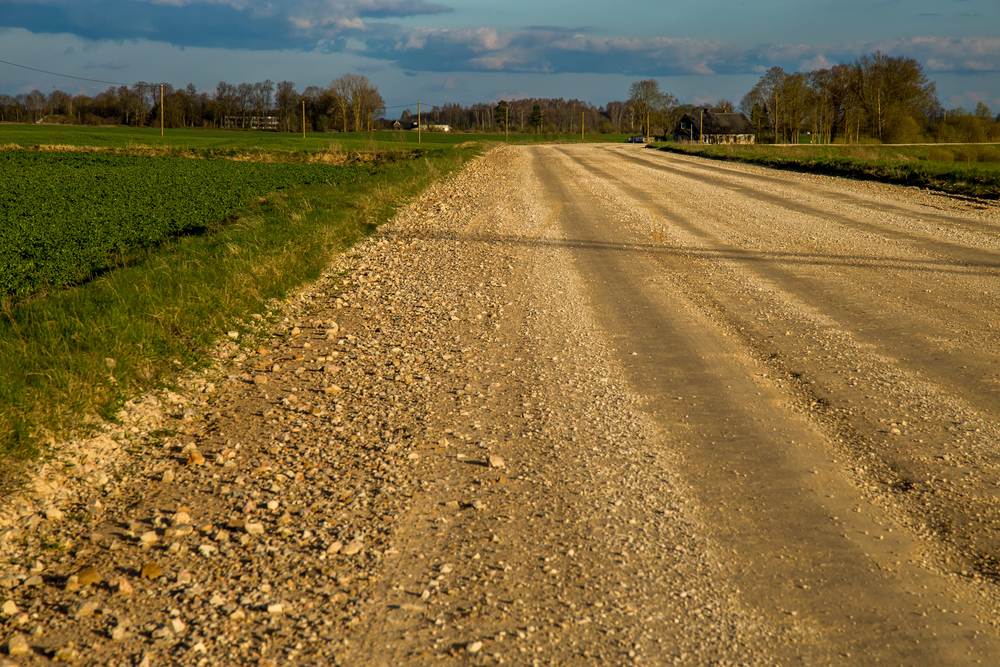 Typical packed road base county road to travel to homestead property.